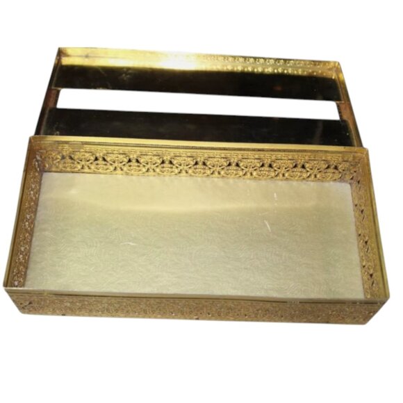 Vintage Gold Filigree Hollywood Regency Ornate Tissue Kleenex Box Holder - Picture 7 of 7